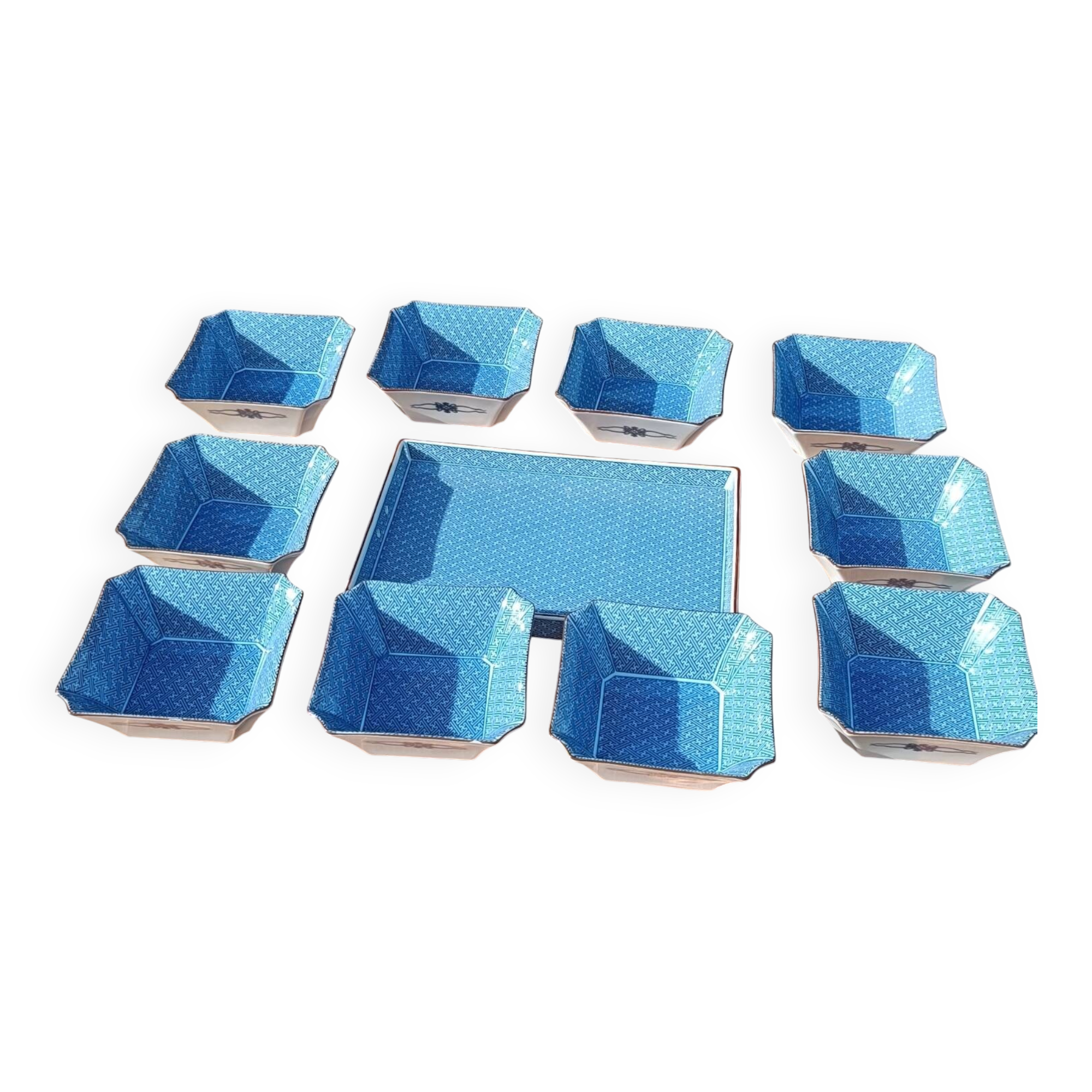 Asian set of platter and ten ramekins