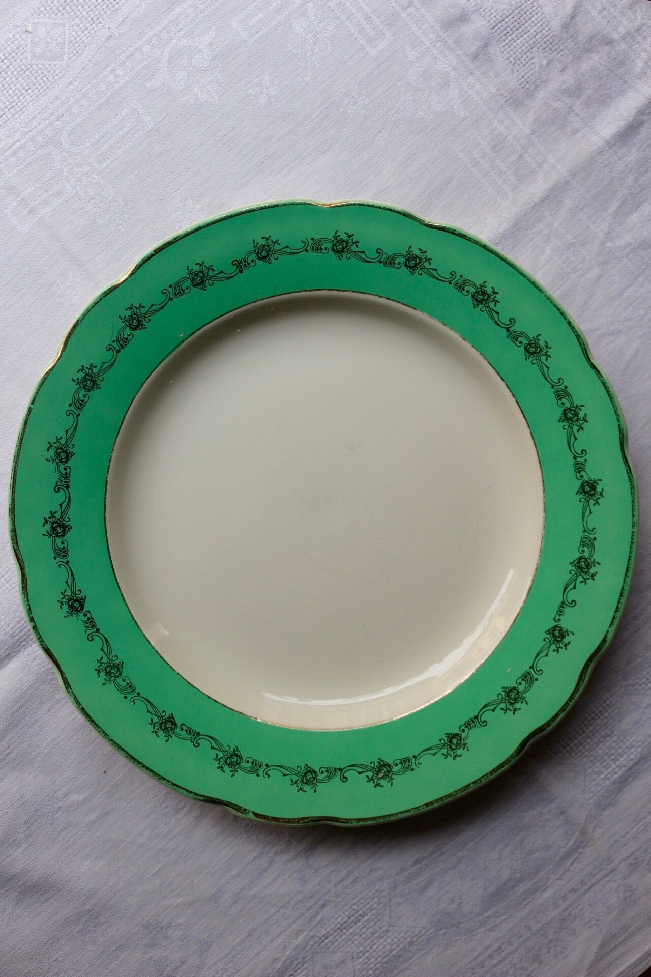 Dish green & gold décor, manufrance