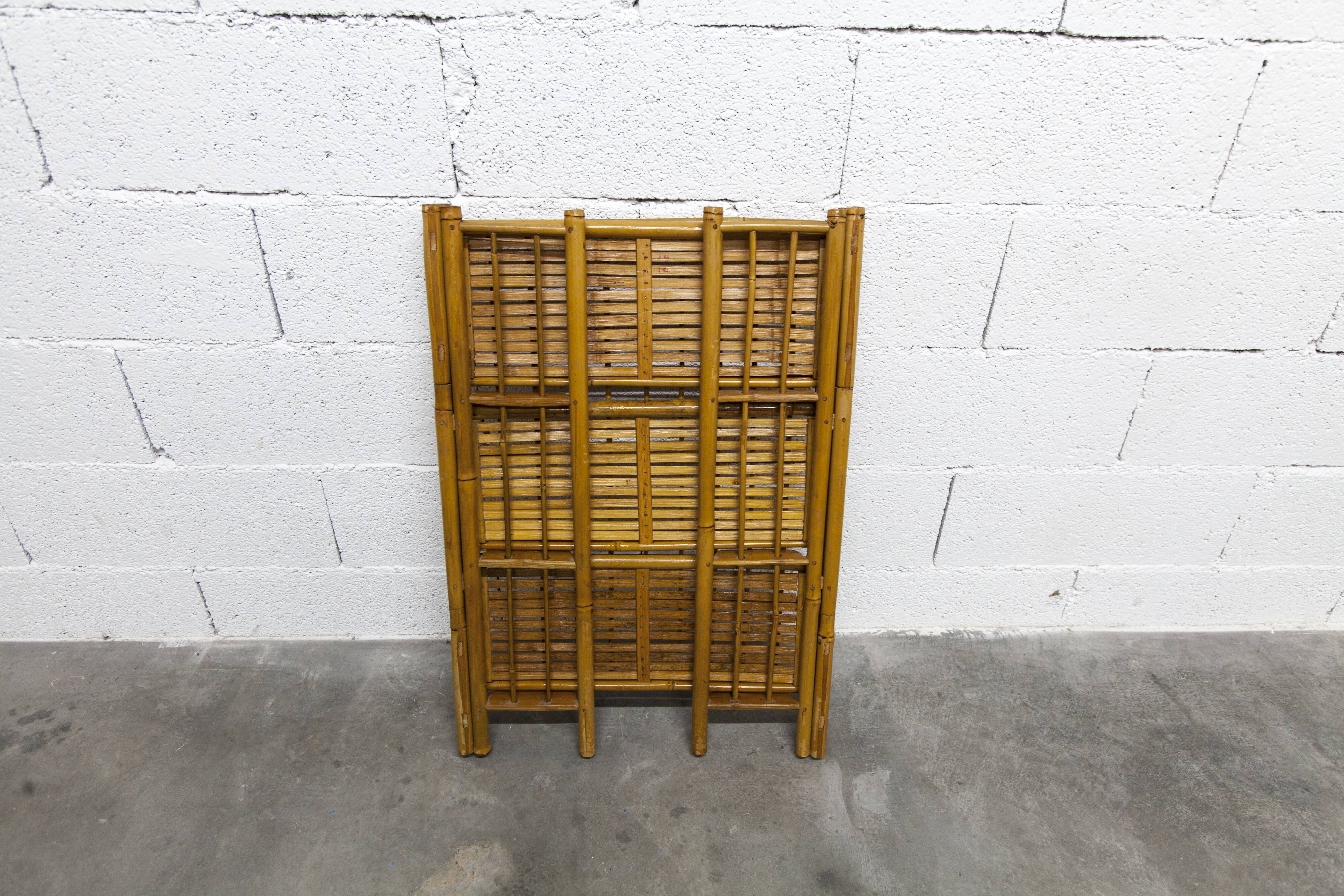 1970s honey-colored folding bamboo shelf