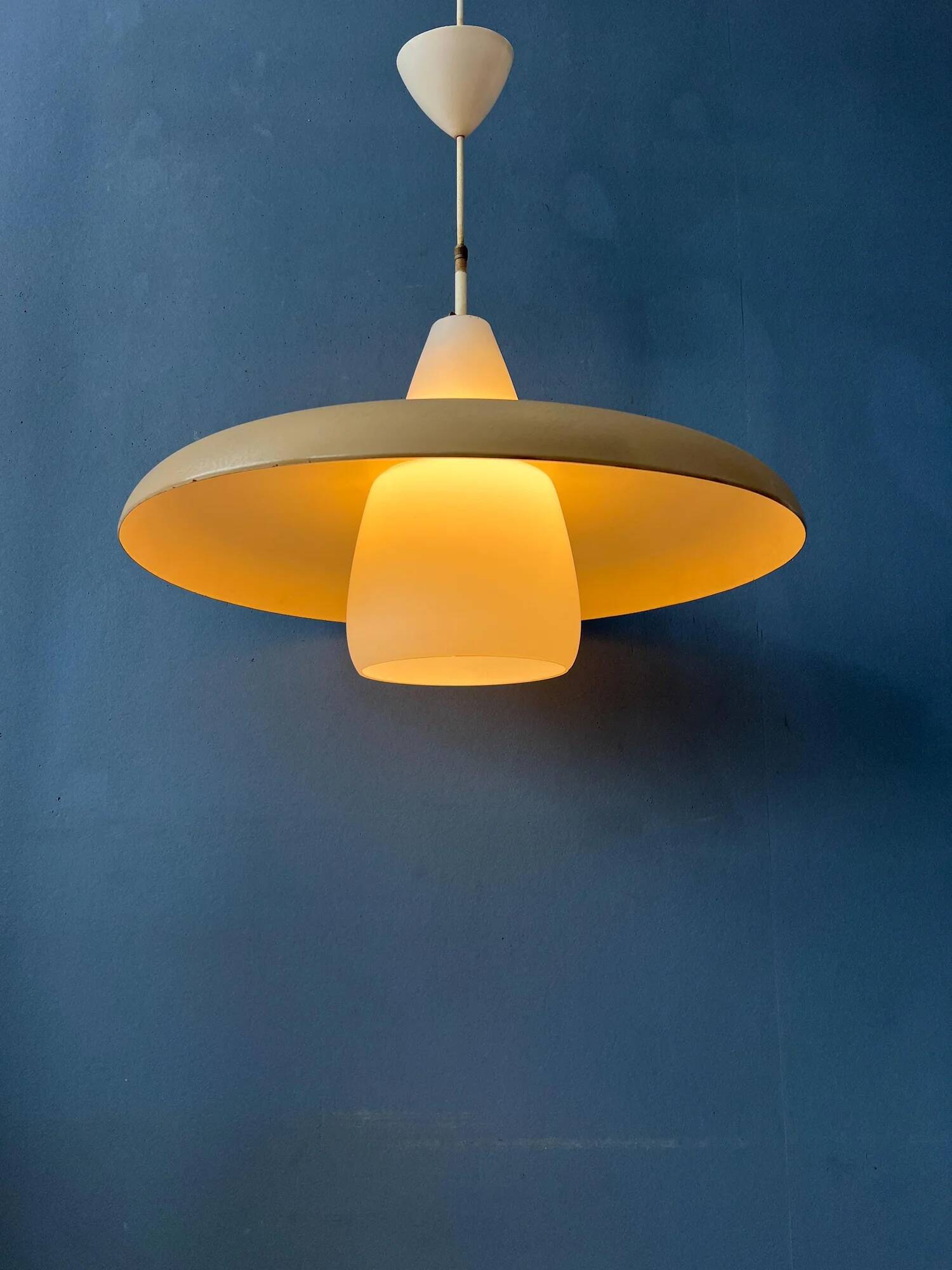 Vintage Louis Kalff Philips OVNI opaline glass pendant light