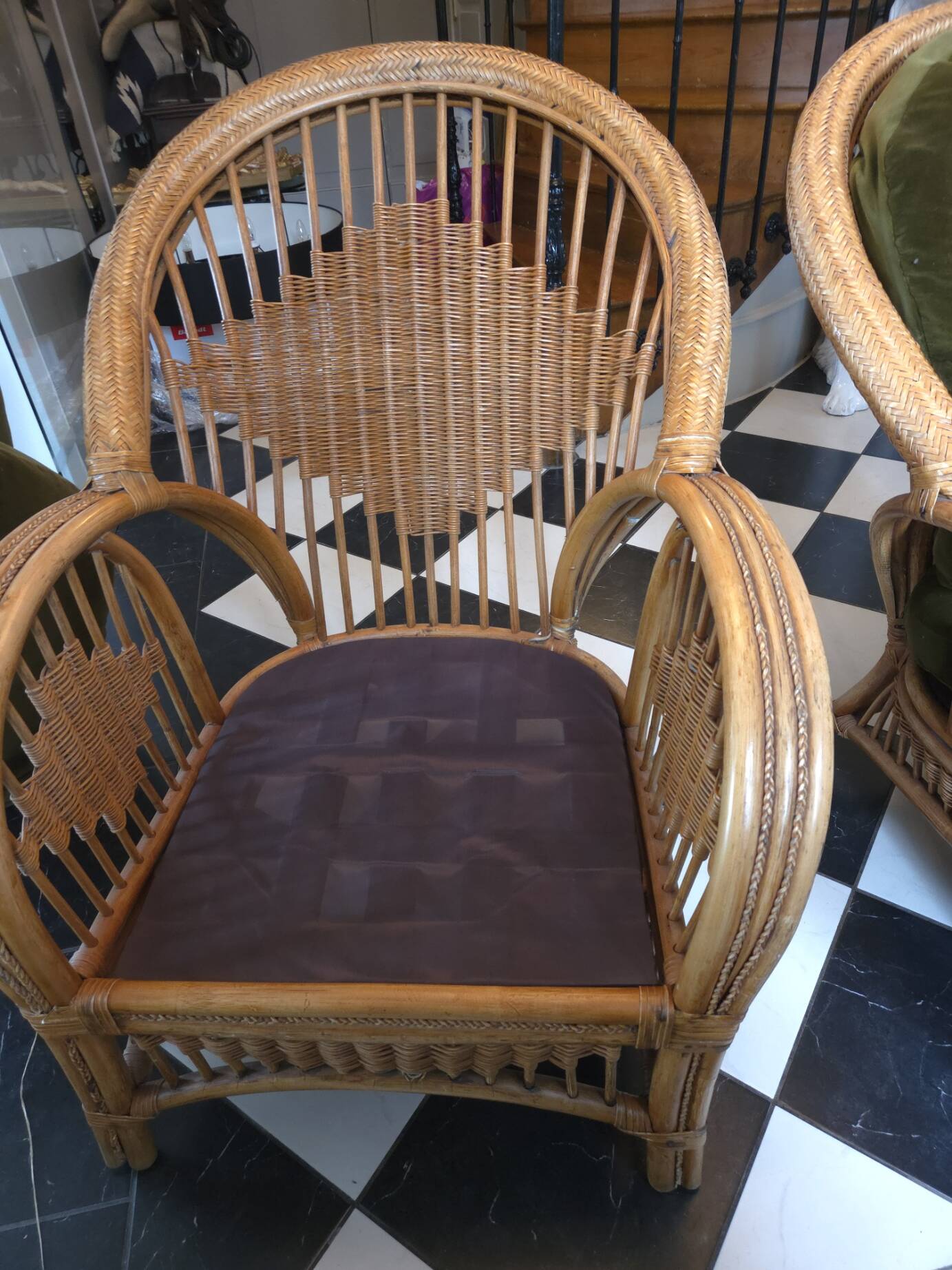 Paire de fauteuils en rotin, osier et bambou tressé, 1970