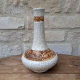 Vase, soliflore ancien en céramique craquelée blanche, à décor de cerfs