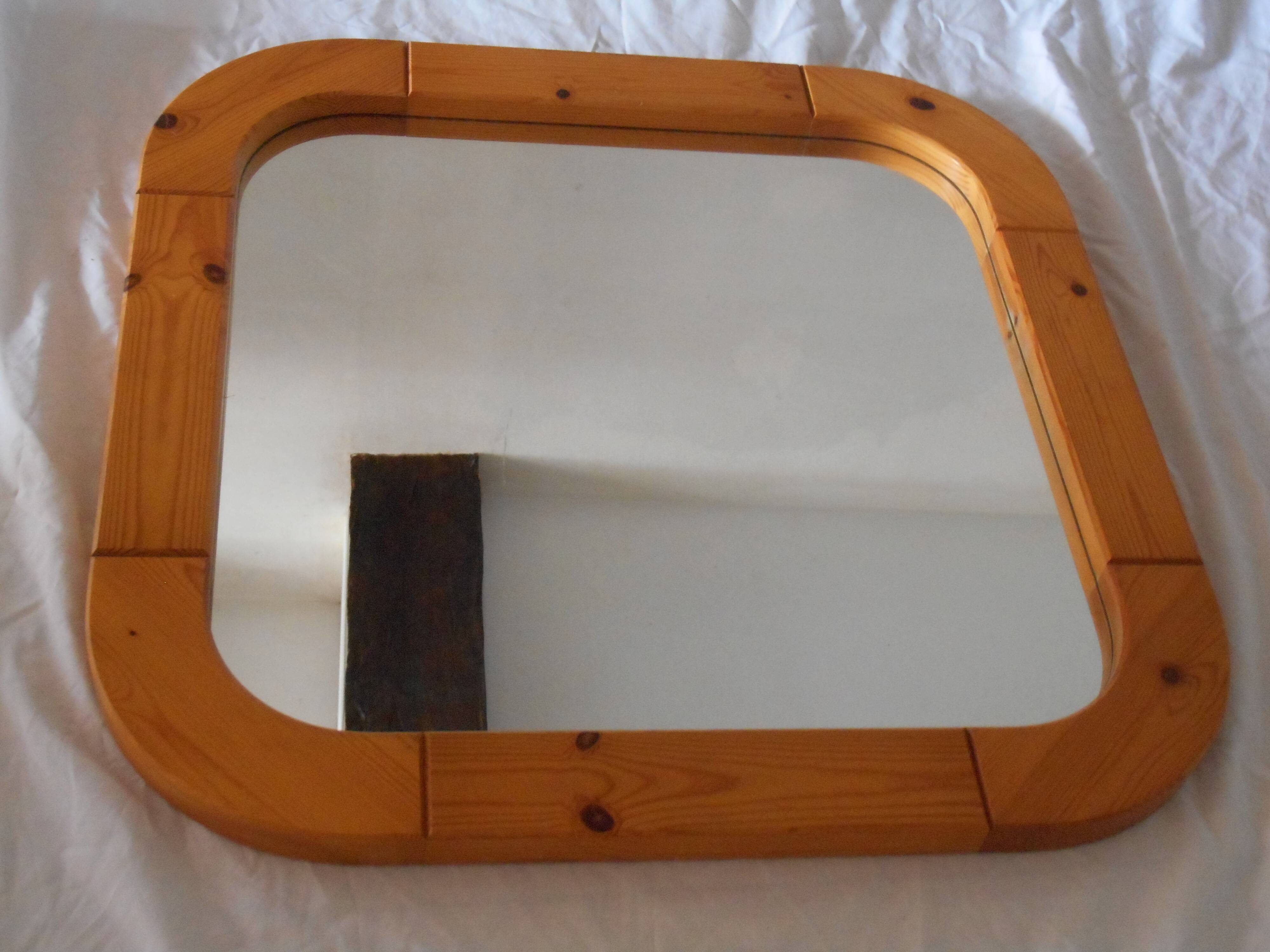 Wood square mirror vintage tour 64x64cm