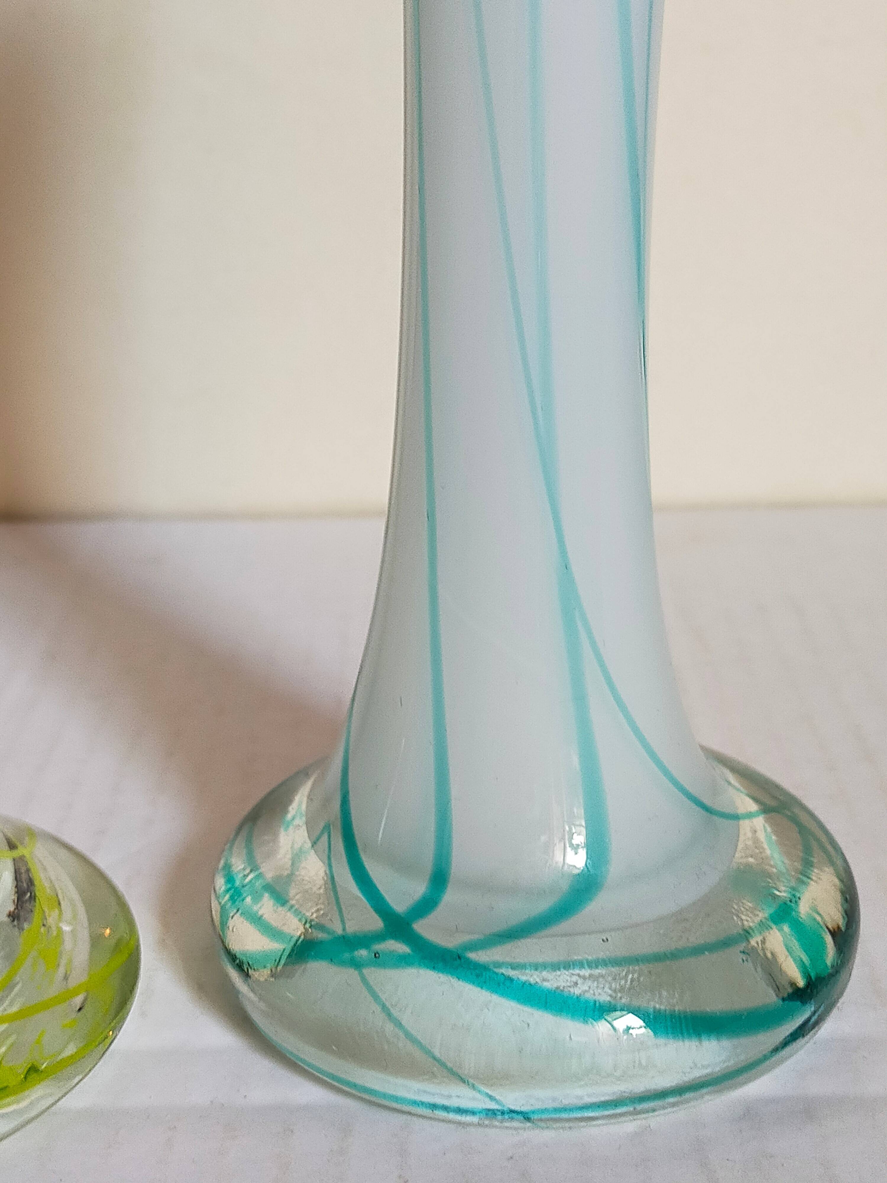 Duo of makora blown glass soliflores (krosno, poland) 1970s