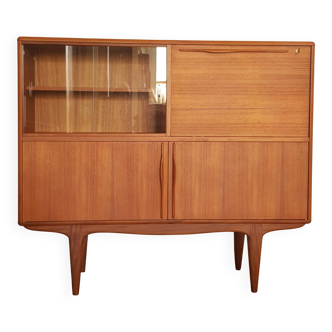 Scandinavian teak secretary desk with display cabinet, restored piece from the 1960s
