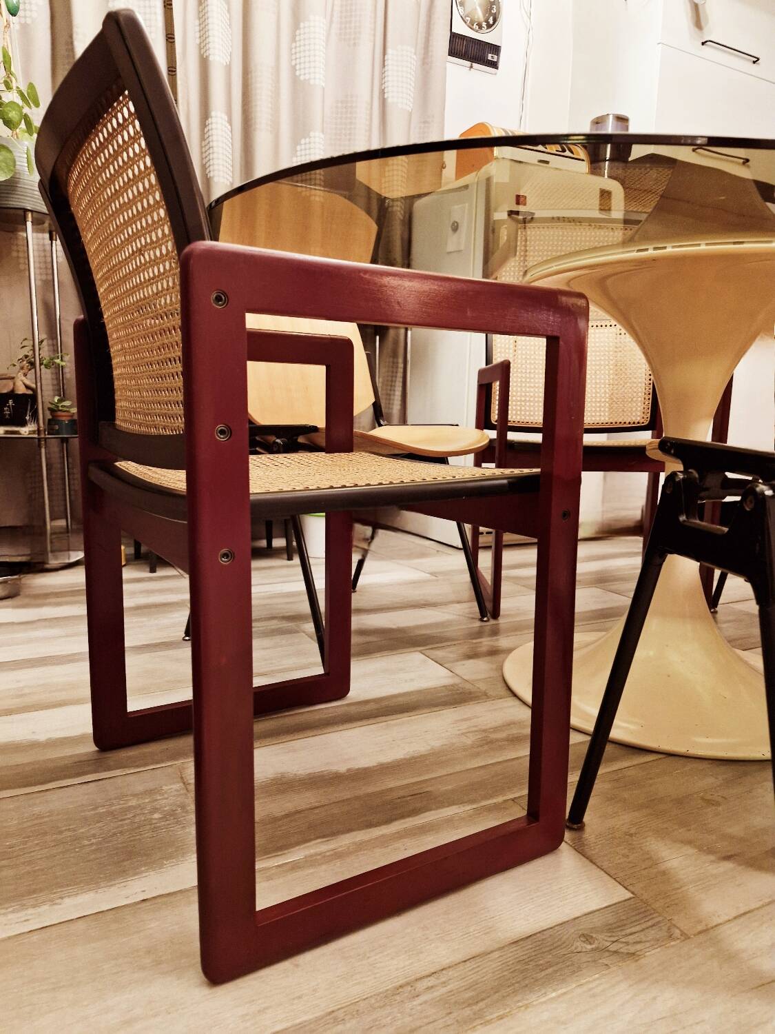 Pascal Mourgue rare set of 3 caned sleigh armchairs in lacquered wood for vintage 80s triconfort