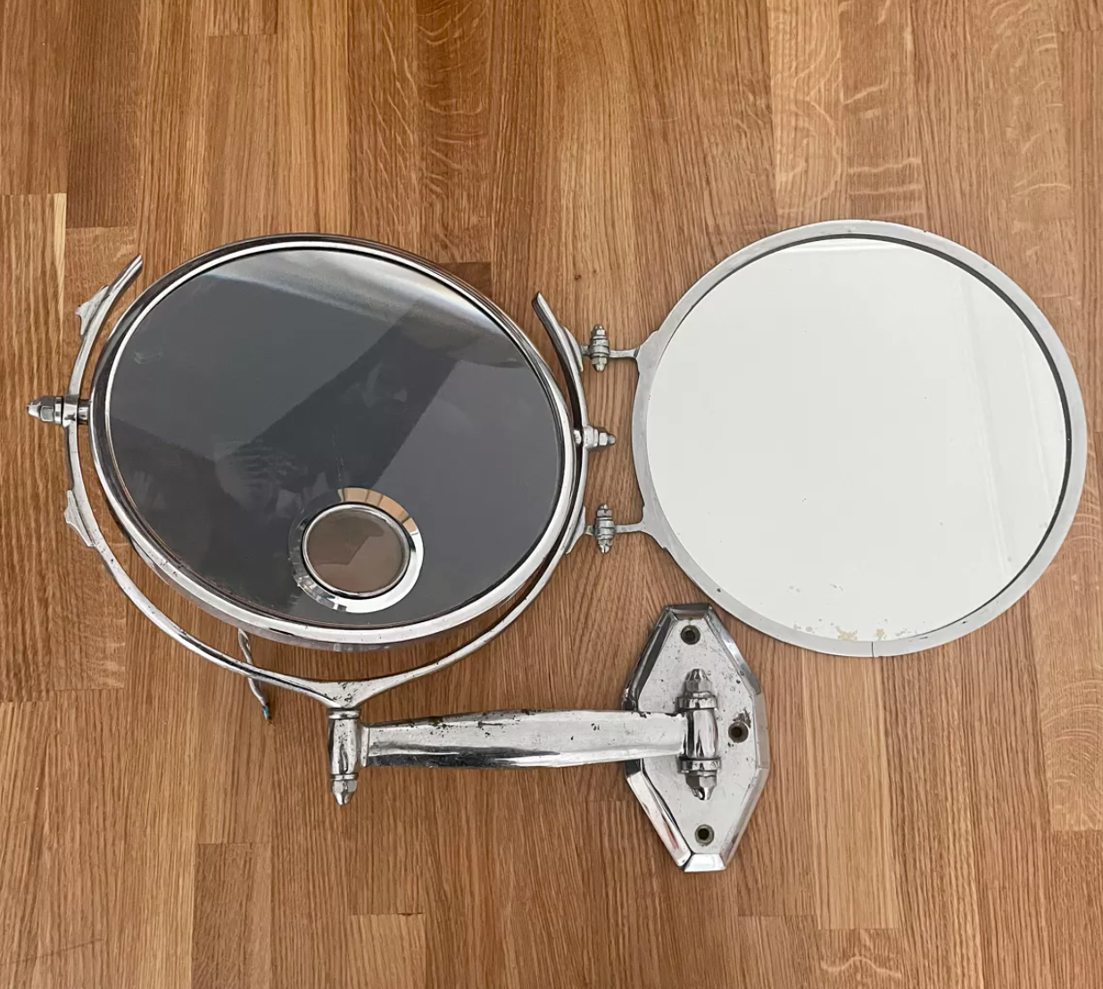 Vintage illuminated adjustable mirror, Double Brot, France 1950