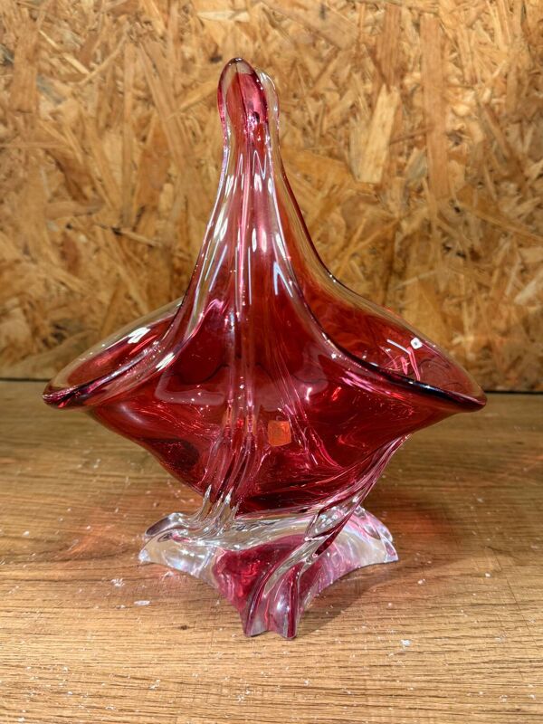 Vide poche en verre rouge vintage Rubín Glass, étiquette d’origine