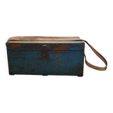 Old wooden trunk with blue patina