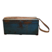 Antique wooden trunk with blue patina