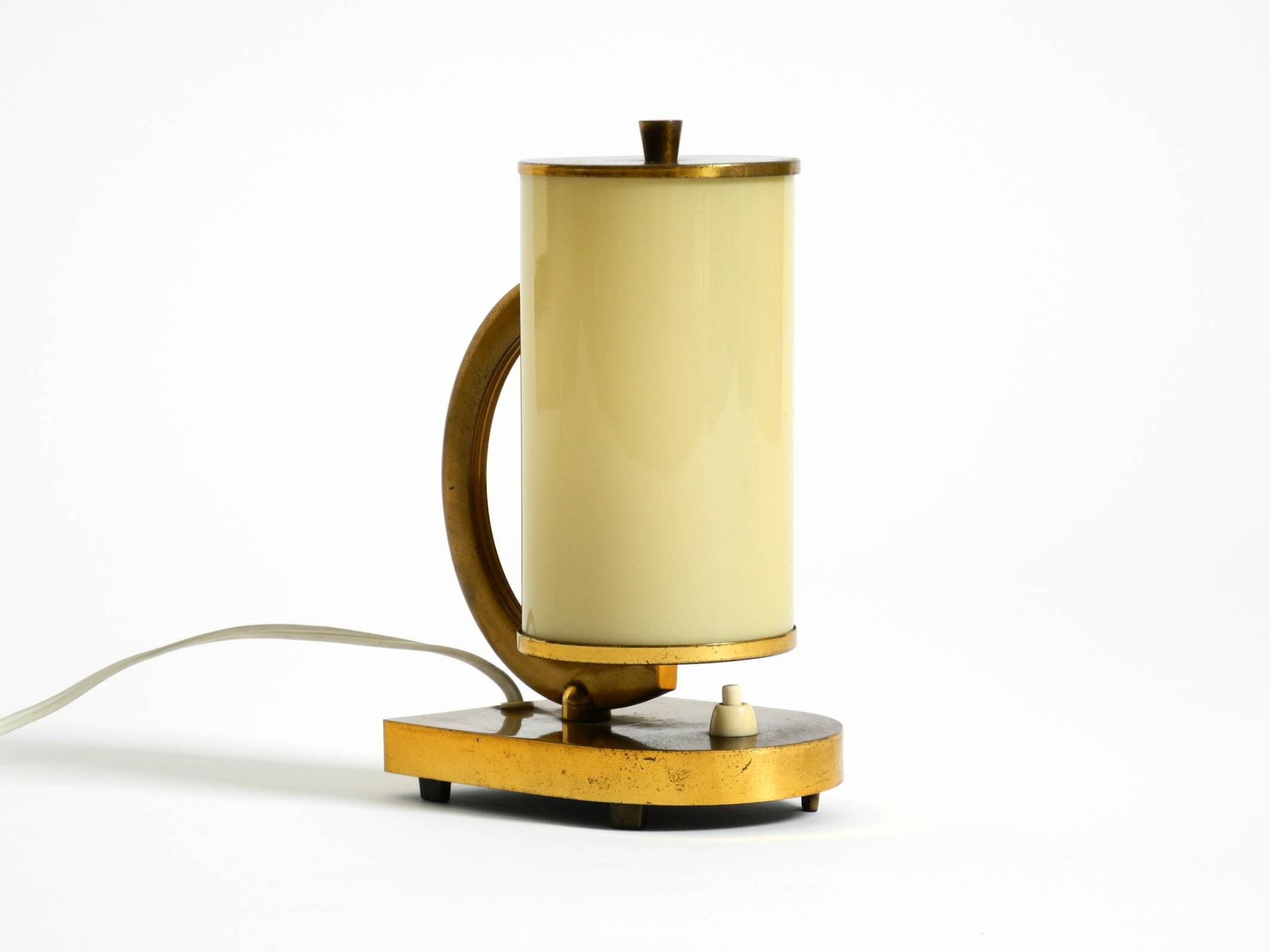 Rare and beautiful 1940s brass table lamp with opal glass shade