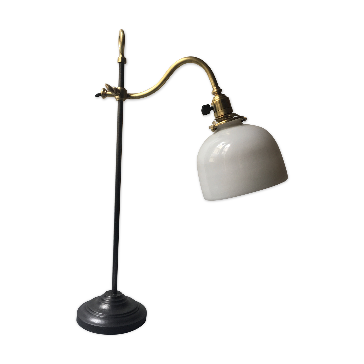 Old with opaline gooseneck desk lamp