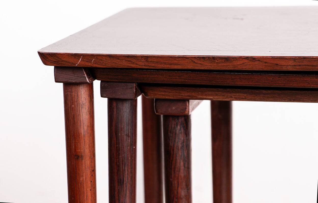 Three Danish nesting tables in rosewood by Mobelintersia 1960.