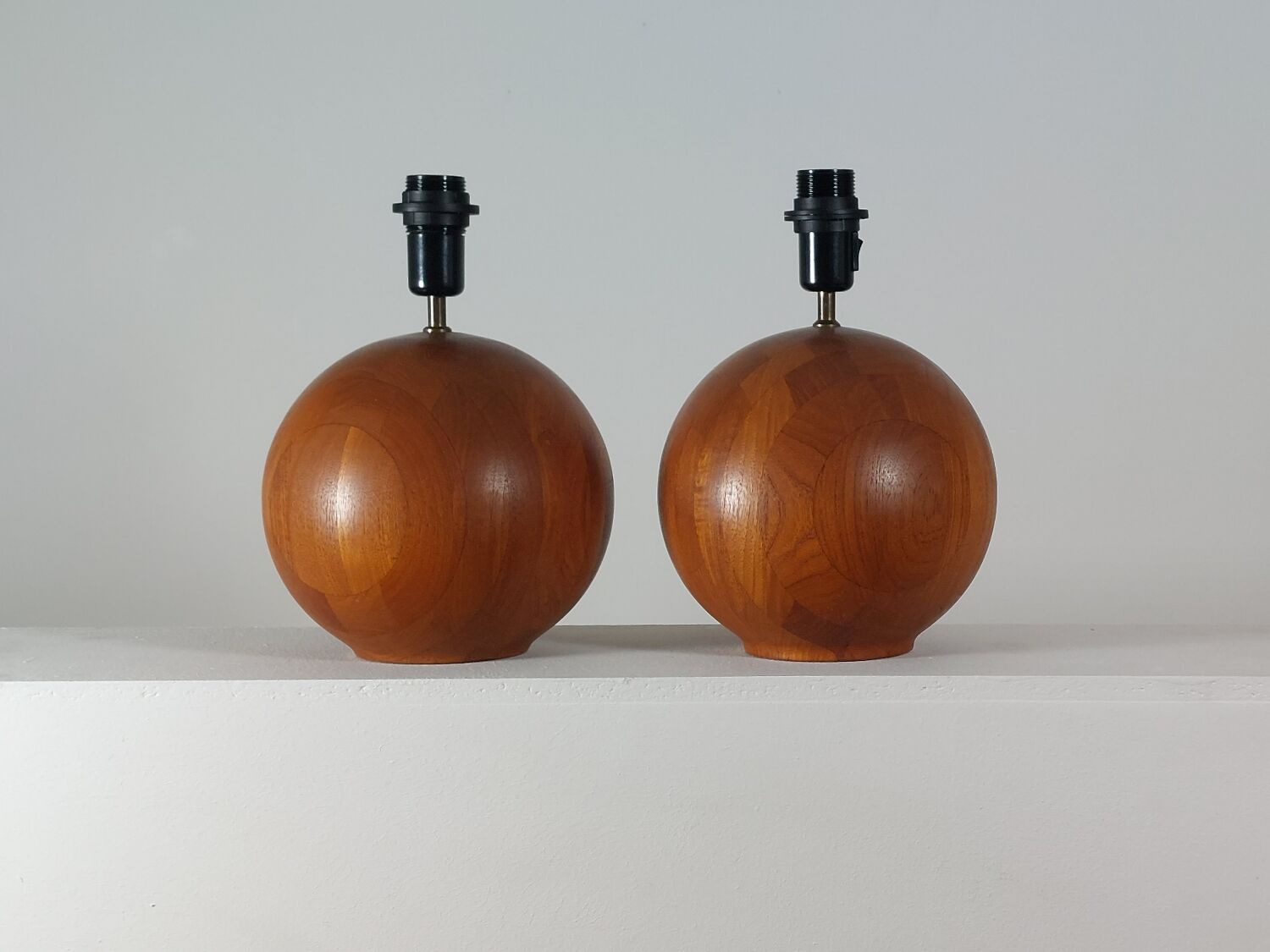 Pair of vintage mid century teak table lamps Kirk Copenhagen
