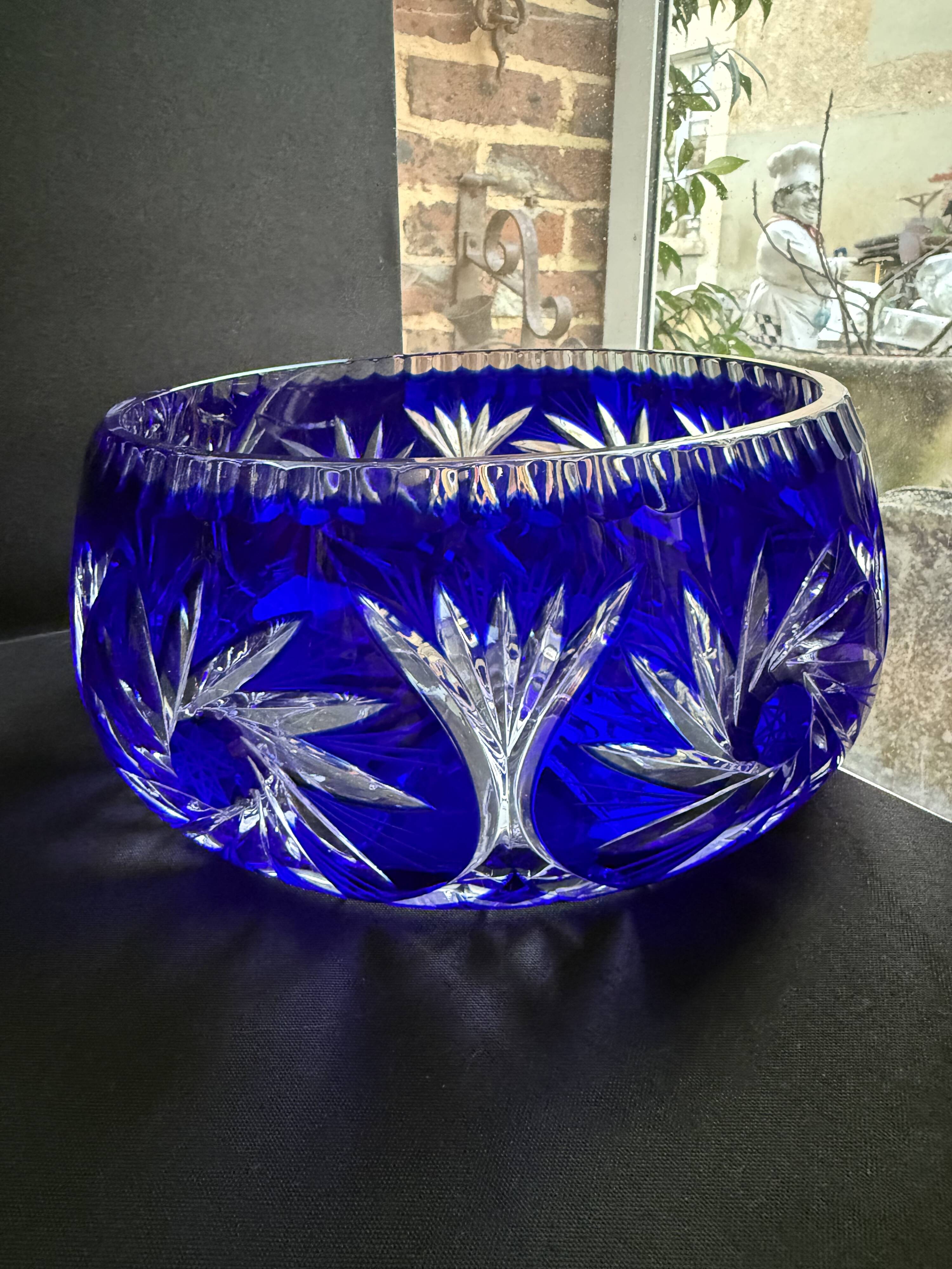Cobalt blue cut crystal salad bowl – irena poland
