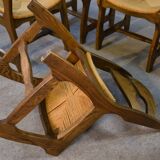 Set of 6 solid oak chairs Guillerme et Chambron 1950s