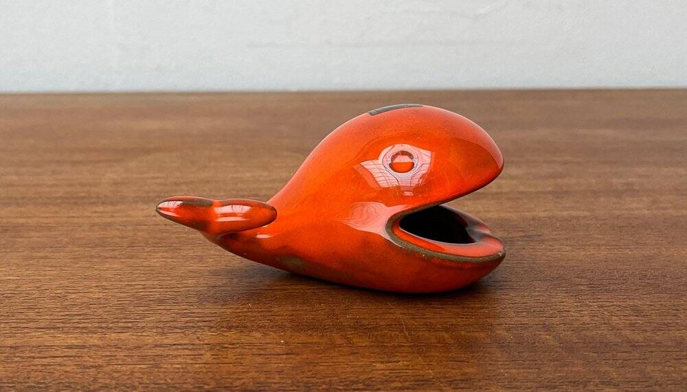Whale Figurine Ashtray in Ceramic by Ceramica D'Arte, Salerno, Italy, 1970s