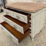 Louis XV style chest of drawers in patinated cherry wood and raw wood top