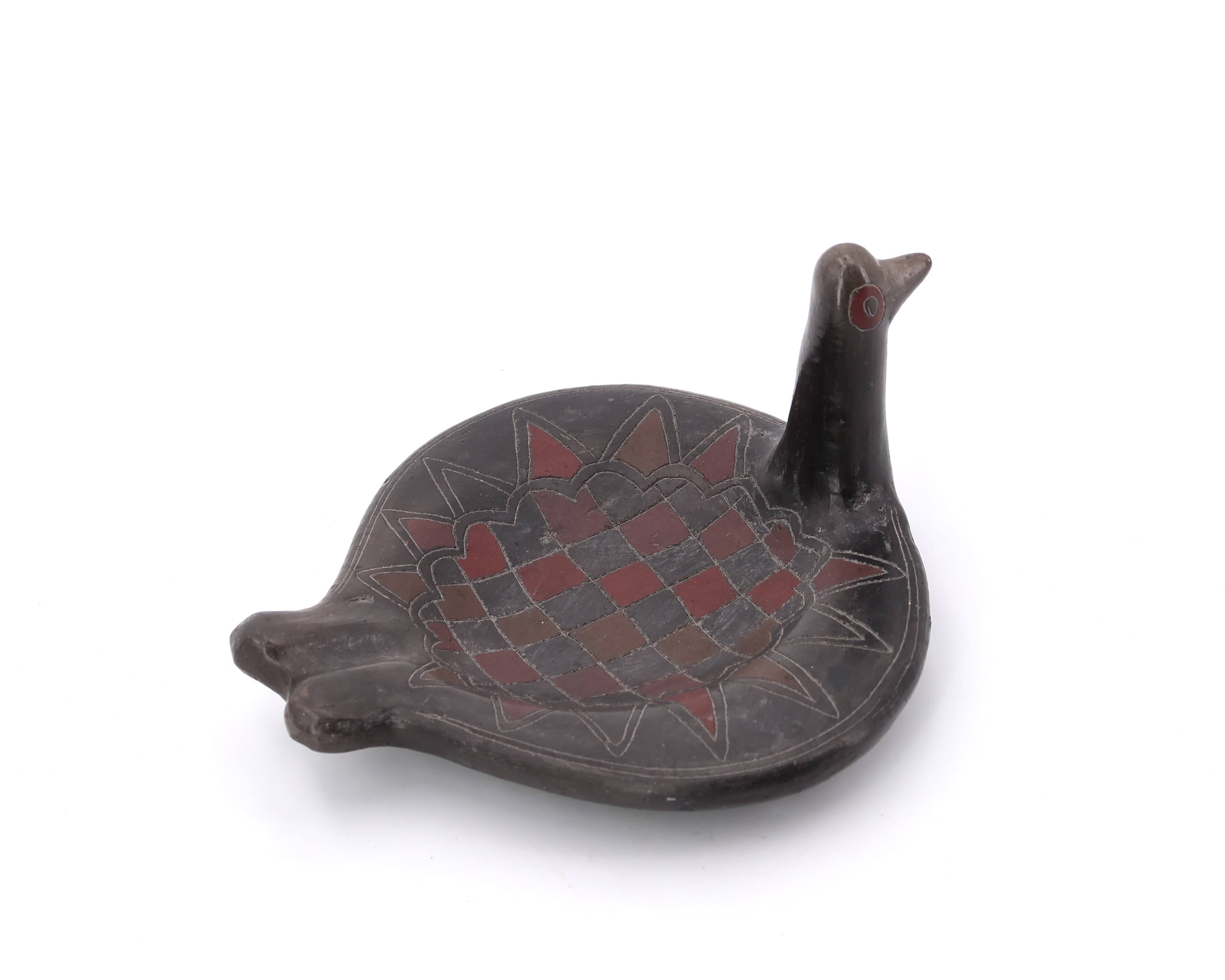 Black ceramic bird-shaped pocket tray, Mexico 1970s