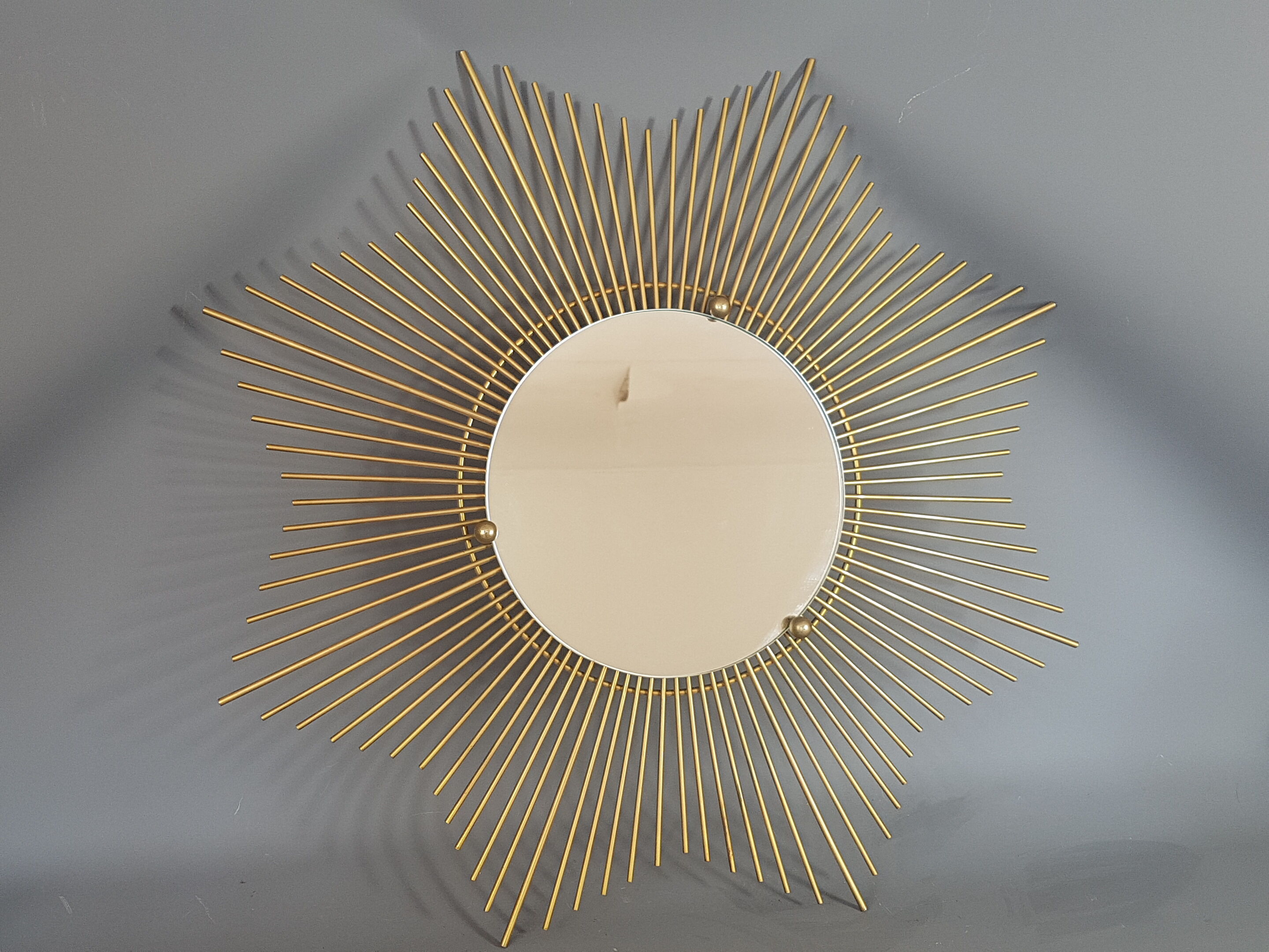 Large golden starry sun mirror vintage 70s 68cm