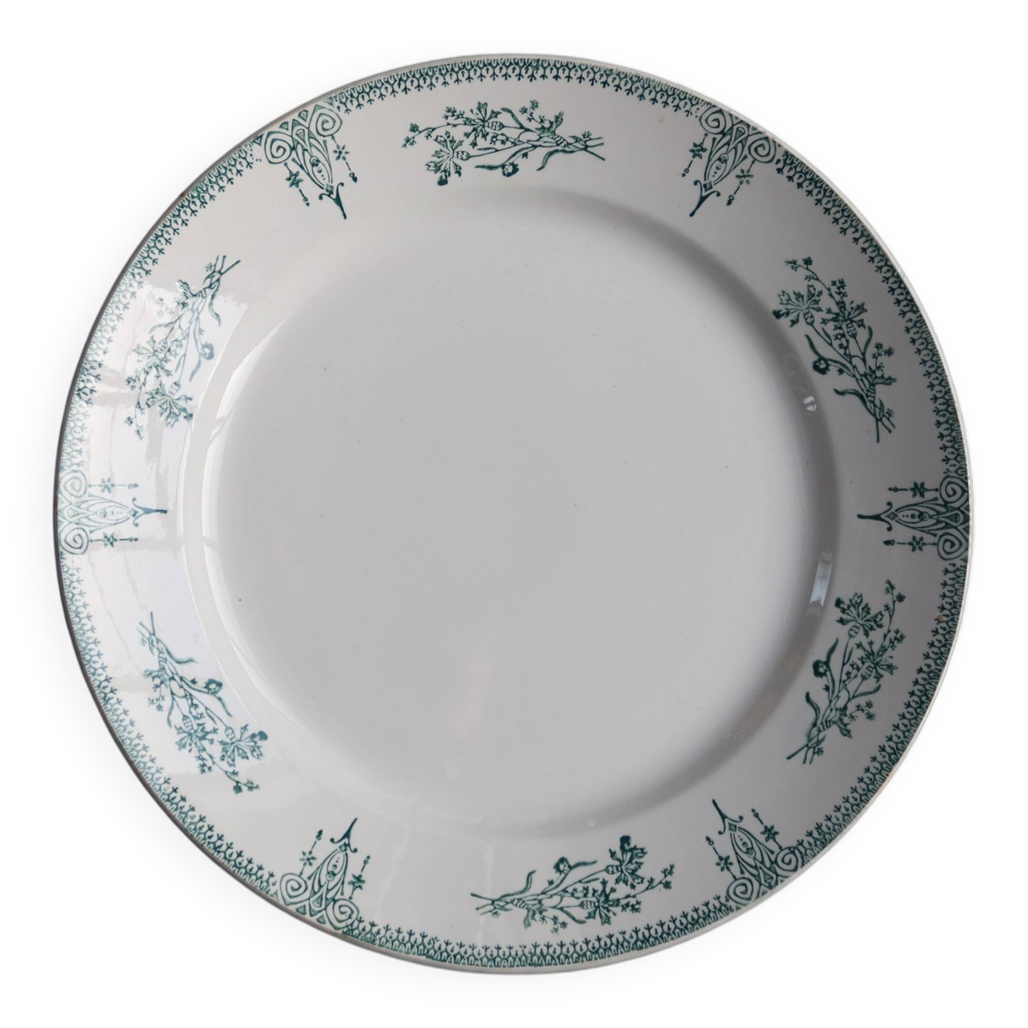 Round serving dish, old ironstone from Saint Amand - 19th century - Green pattern