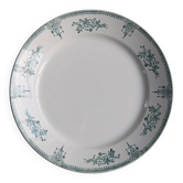 Plat de service rond ancien terre de fer Saint Amand - XIXème - Motif vert