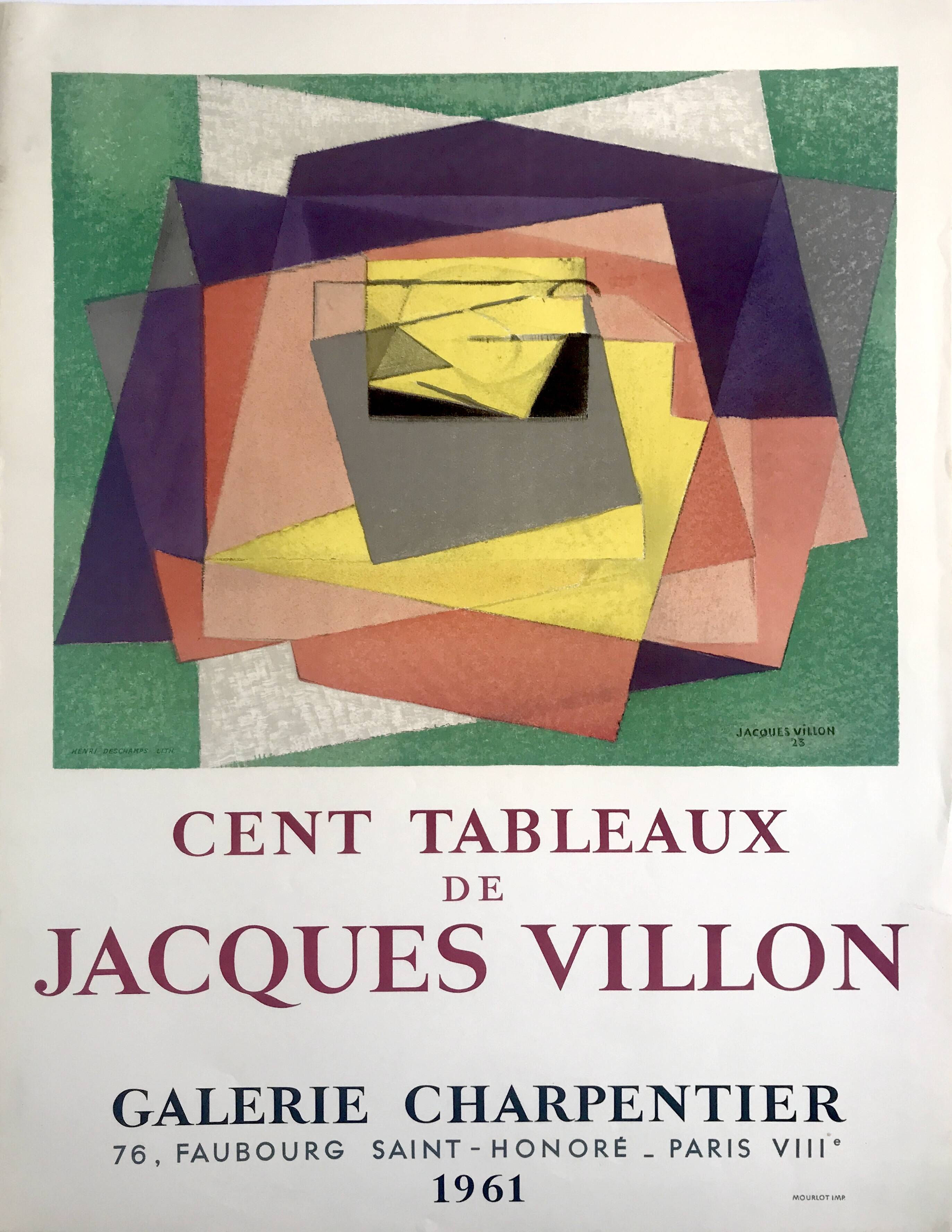 Affiche d'exposition en lithographie de jacques villon, galerie charpentier, 1961