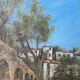 Painting Provencal school "Animated landscape" signed Jane Colat XIX ° century + frame
