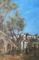 Painting Provencal school "Animated landscape" signed Jane Colat XIX ° century + frame