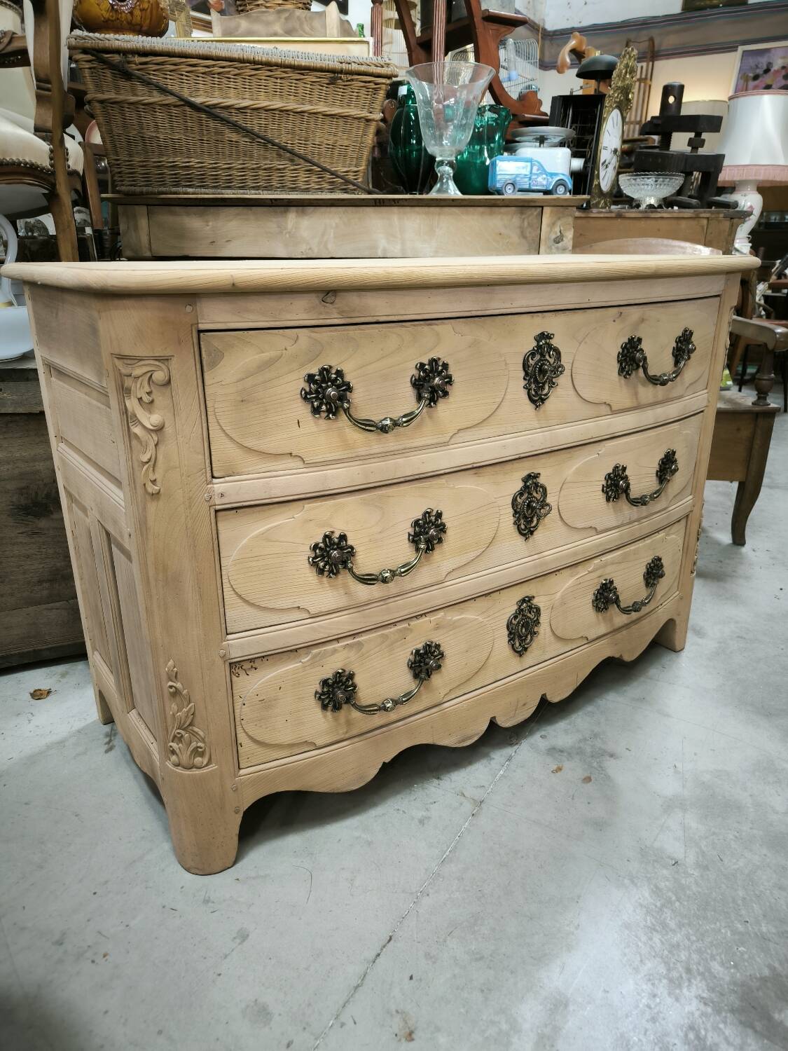 Louis XIV style natural solid cherry wood chest of drawers