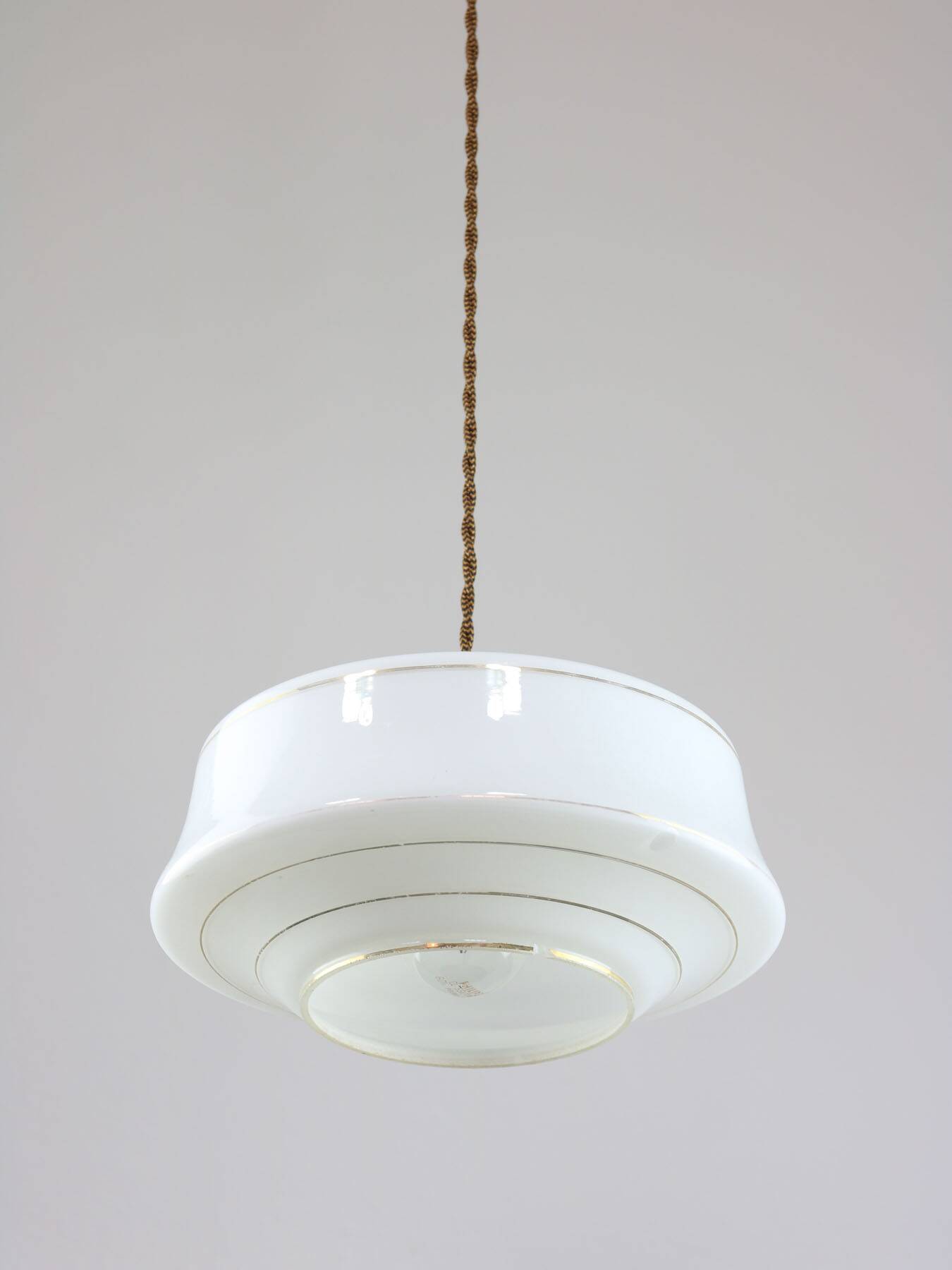 Mid-century italian brass and opaline pendant lamp