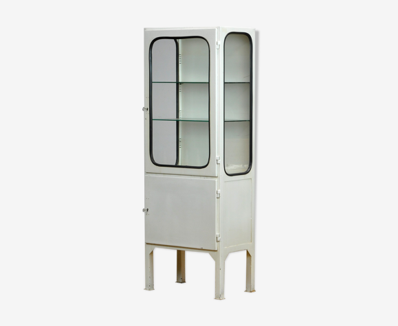 Armoire médicale vintage en fer et verre années 1970