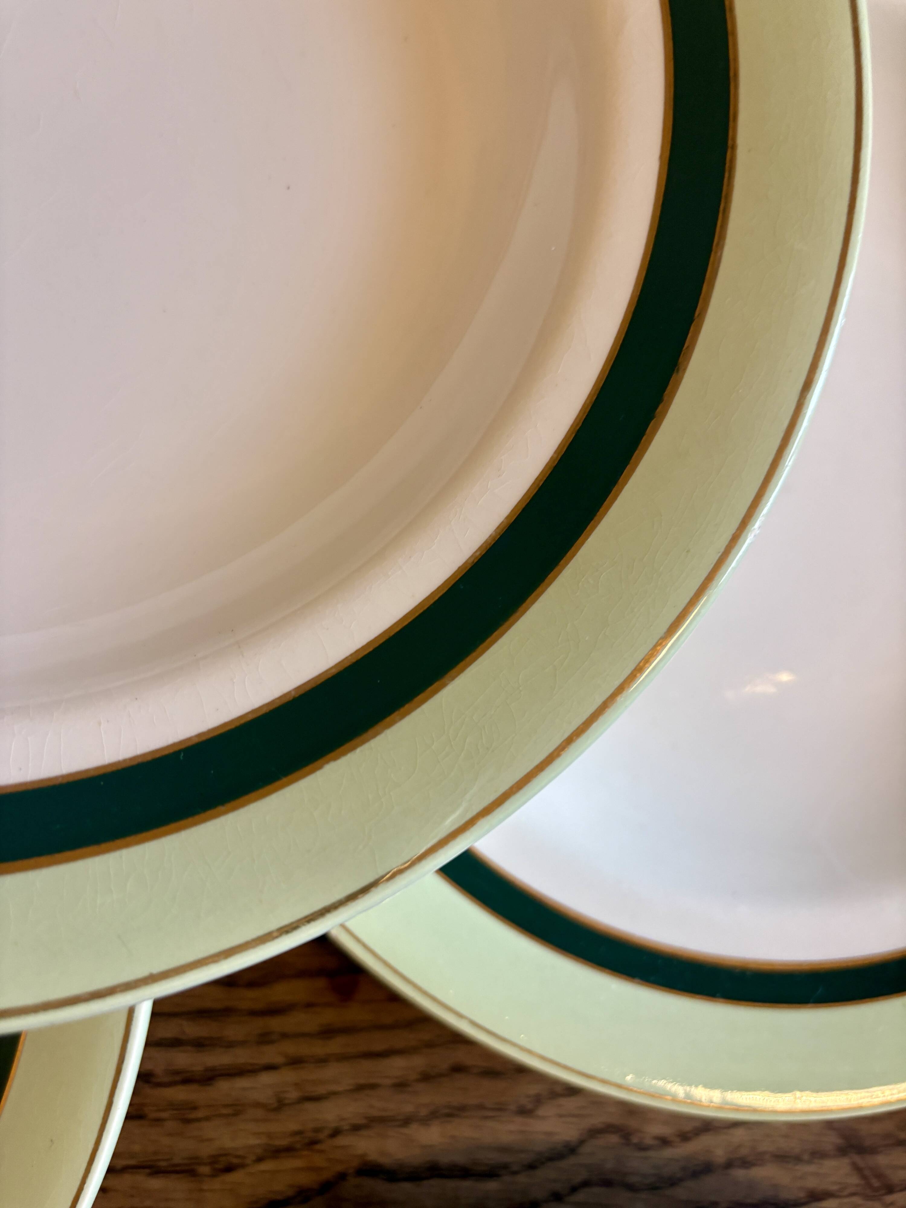 Set of 7 antique deep plates Salins - green Texas -