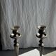 Two large antique silver-plated metal candlesticks, H30