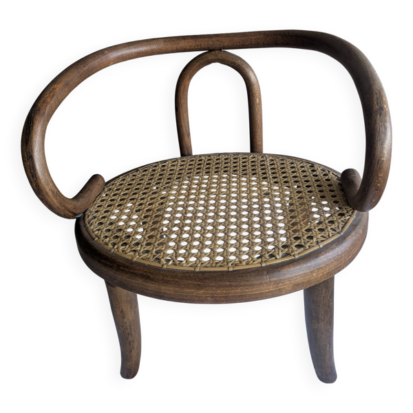 Petit Fauteuil d’Enfant Ancien en Bois Courbé et Cannage