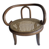Small Antique Children's Armchair in Curved Wood and Cane