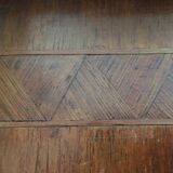 Old wooden serving tray with marquetry drawing