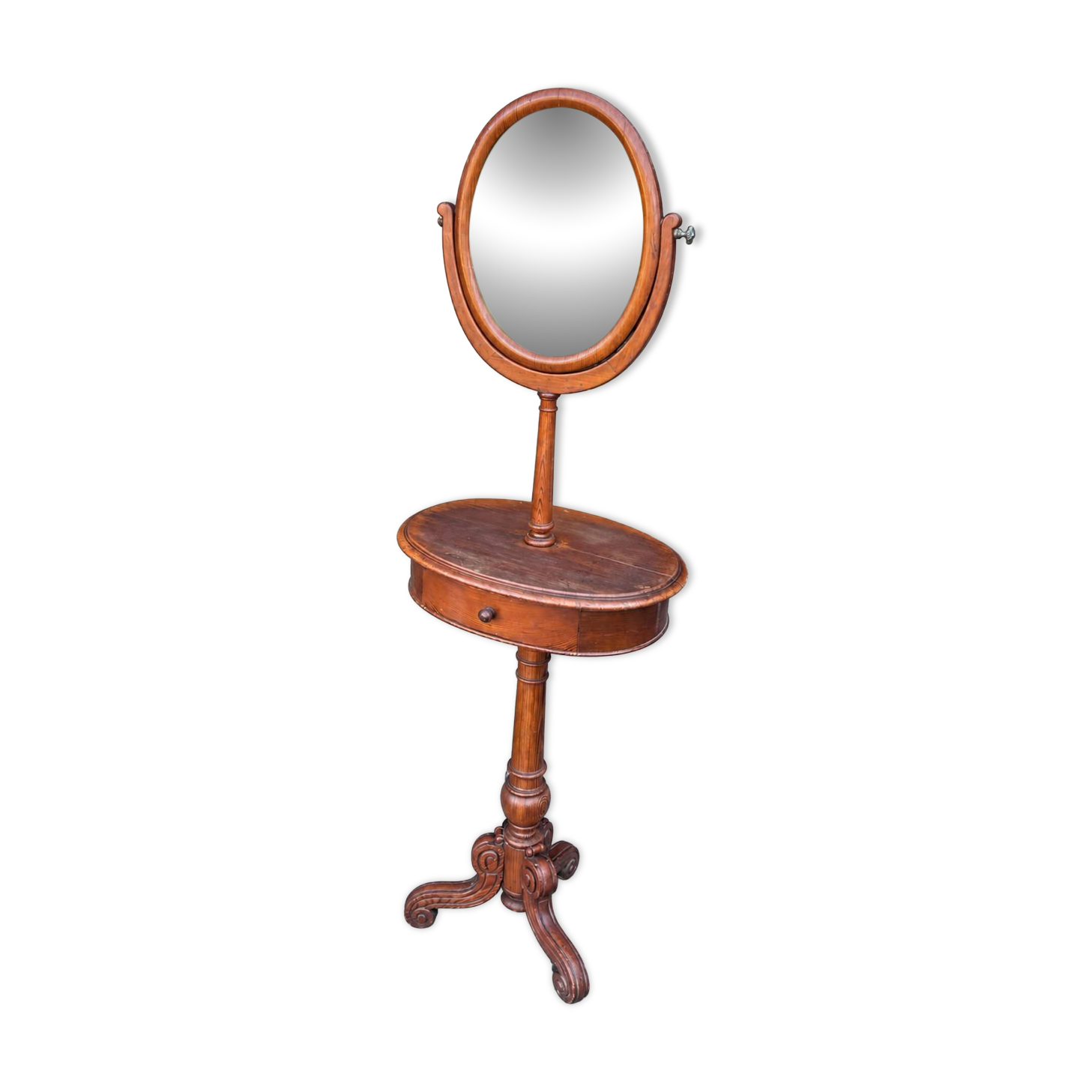 Barber's or shaving mirror on a Victorian stand. 19th century.