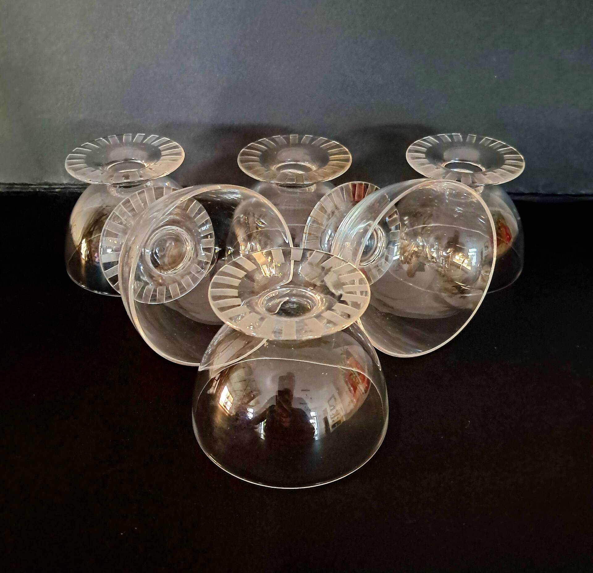 6 crystal champagne coupes Daum Nancy 1930s