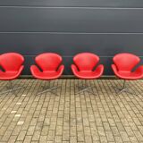 4x Original red leather Fritz Hansen Swan chairs Topstaat!