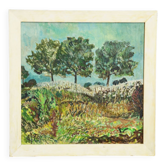 Summer Field with Trees, 1972 – Oil painting by Alexander Michael