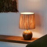 Borne sandstone lamp, raffia lampshade, 1960s