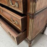 Louis XVI style mahogany commode with a grey veined marble top, 19th century