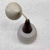 Teak and opaline pendant light from the 60s by Louis Kalff for Philips