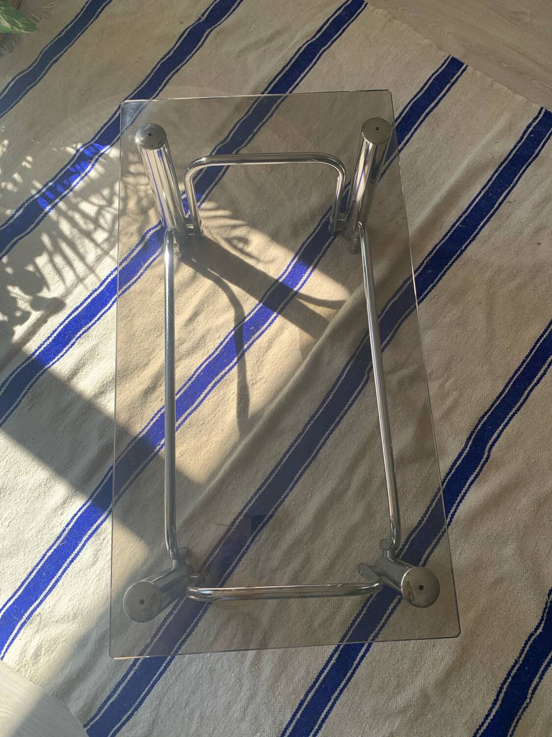 70s glass and chrome metal coffee table