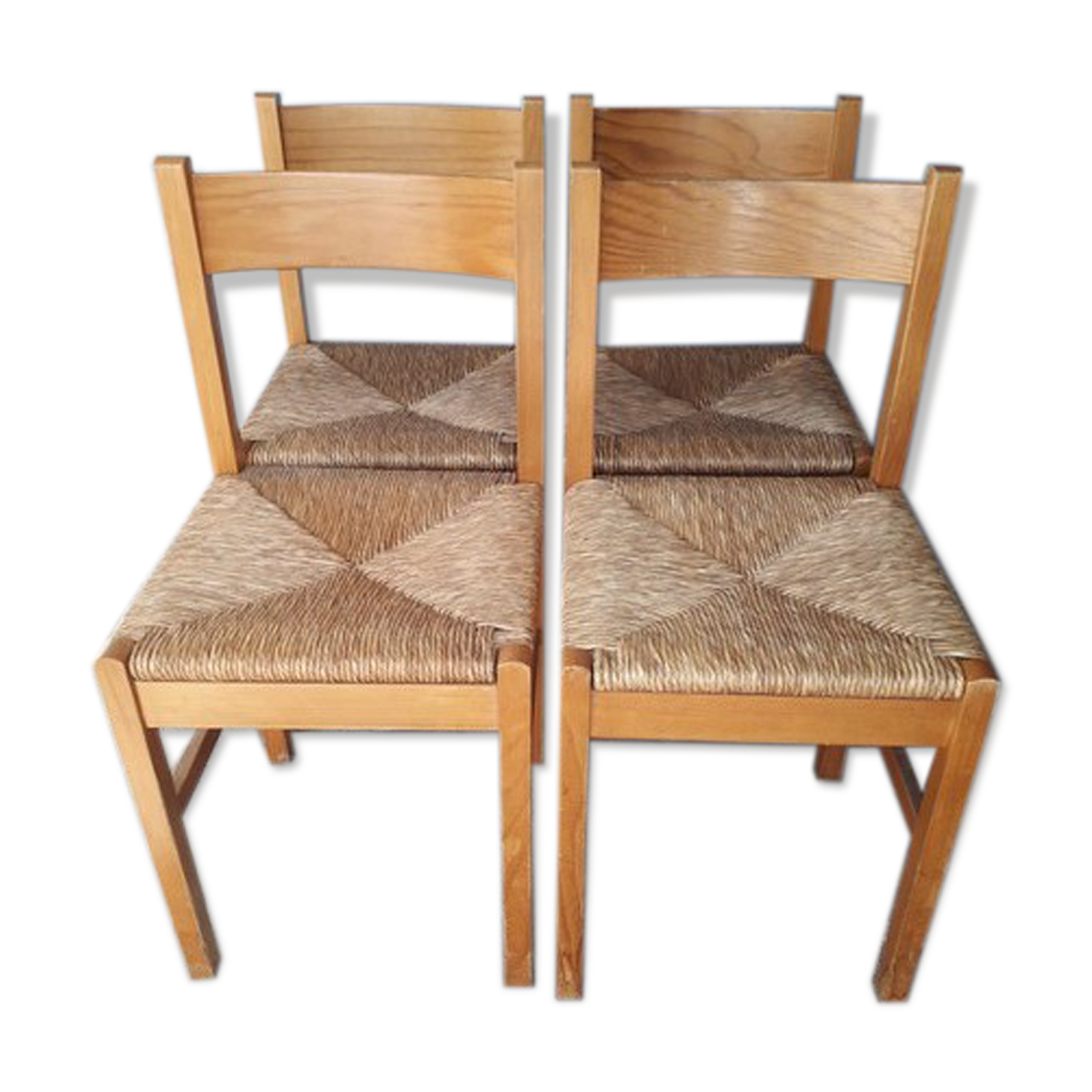 Set de 4 chaises estampillées design bois et paille epoque 1960/70