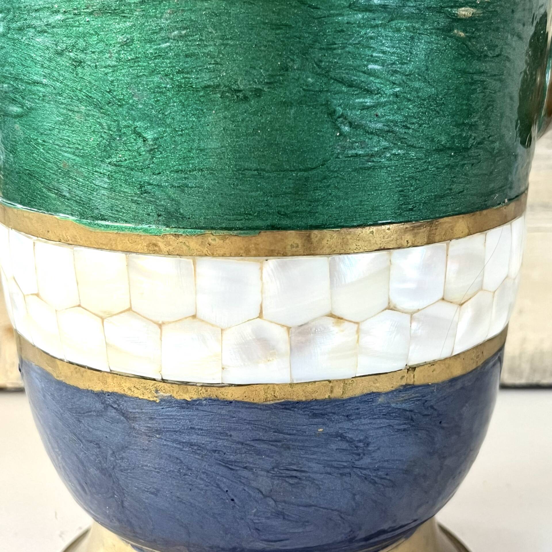 French Cloisonne cooler, Vintage Shell Inlay Barware Enamel Ice Bucket