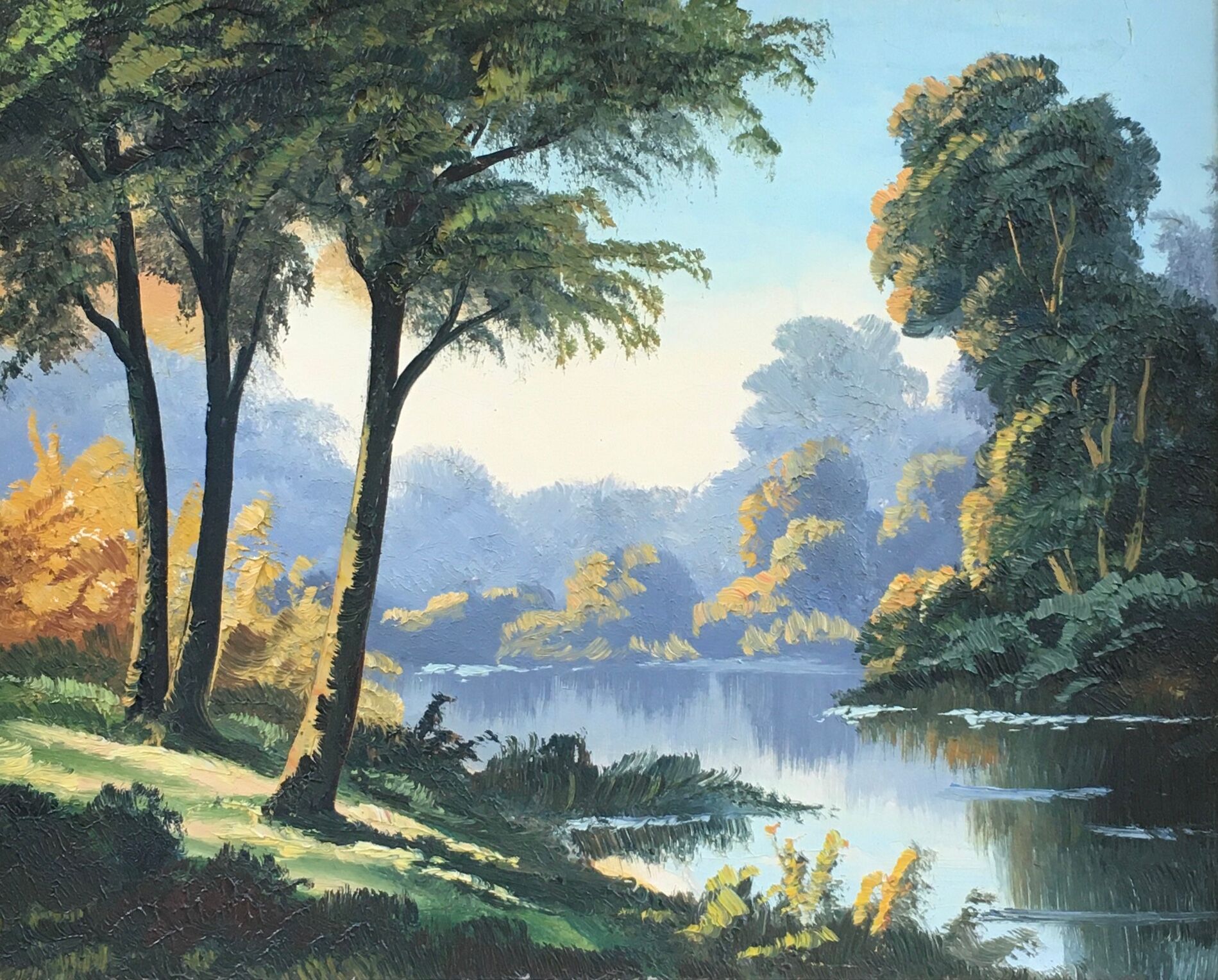 Ancient painting trees and lake