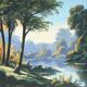 Ancient painting trees and lake