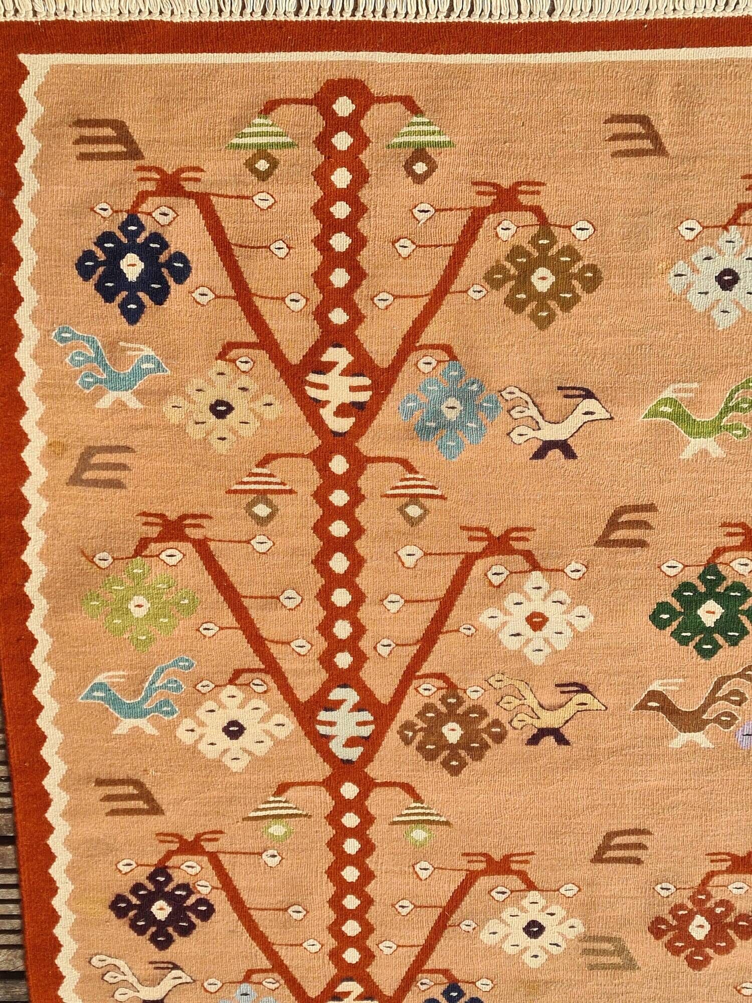 Rare Kotel Kilim "Tree of Life" Vintage Peach Background - 208 x 118 cm
